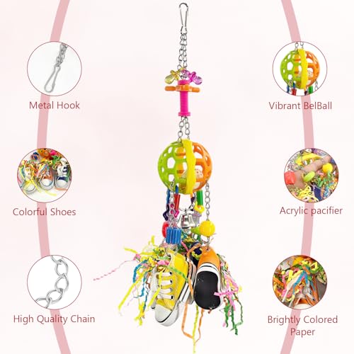 Bird Toys, Interactive Chew Toy, Pullable Colorful Sneakers & Acrylic Sticks for Moderate-Sized Parrots Like Quaker Parrot, Caique, Senegal Parrot and Small Parrots Like Cockatiels, Lovebirds