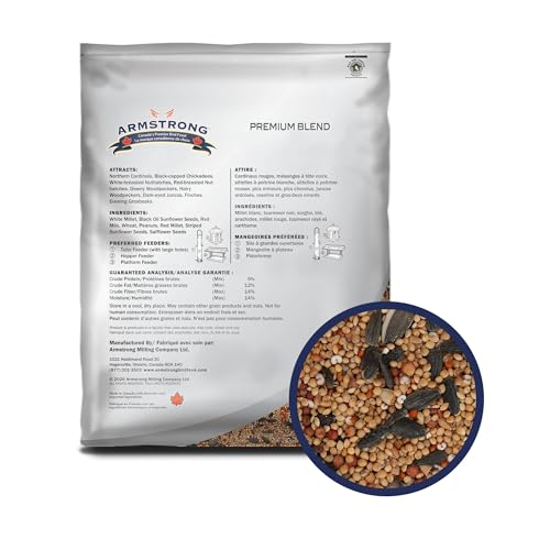 Armstrong Wild Bird Food Premium Blend, 14.3 Pounds - with White Millet, Black Oil Sunflower, Wheat, Peanuts, Striped Sunflower and Safflower for Northern Cardinals and Black-Capped Chickadees - size: 14.3lbs