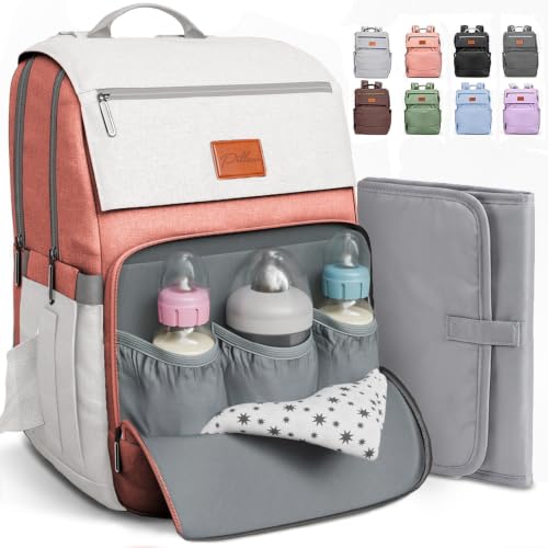 Baby Diaper Bag Backpack - Toddler Backpack - Baby Bag for Girls & Boys, Large Waterproof Diaper Backpack - Diaper Bags with Changing Pad, Best Baby Shower Gifts - Stylish Pink Cute Diaper Bag - color: Q. Pink Off White, style: Classic