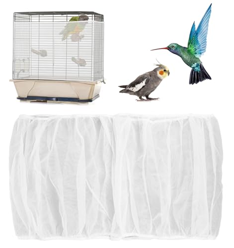 Bird Cage Net, Seed Catcher for Bird Cage Stretchy Mesh Adjustable Cover for Parrot Cages, Easy to Install (White)