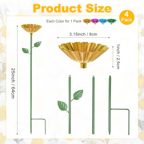 M METERXITY 4-Pack Bee Watering Station, 64cm/25 Inch Iron Bee Bath for Garden Water Feeder, Colorful Butterfly Bath Bowl for Outdoor/Garden/Yard Decor [4 Colors] - color: Yellow, magenta, blue, green