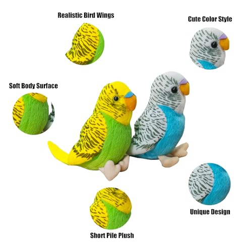 2Pcs Budgerigar Plush Toy, 5.5 inches, Parakeet Plush Toy, Budgie Soft Toy, Bird Stuffed Animal for Kids - color: Blue and Gren