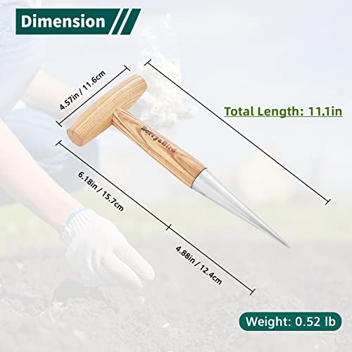 Berry&Bird Hand Dibber, Stainless Steel Seed Planter Tool Bulb Planter Tool | Sow Dibbler with Wood Handle, Garden Hole Punch Dibber Tool for Planting Seeds & Bulbs, Flowers Tulips Daffodils Dahlias - size: 4.8''