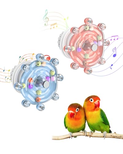 Pawfly 2 Pcs Bird Toys for Parakeets, Spinning Wheel Chew Toys, Interactive Spinner Rattle Parrot Toys, Cockatiel Toys, Bird Cage Accessories for Entertainment Chewing Exercise, Blue & Pink - color: Blue + Pink, size: 2 PC