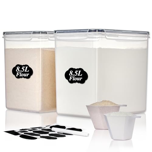 Vtopmart 8.5L Extra Large Flour Sugar Storage Containers, 2 PCS, Black | Each for 10 lbs Flour, Airtight Seal, BPA Free, Food Grade Material, Dishwasher Safe (Not Lids) - color: Black, size: 8.5L