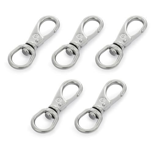 SHONAN 2.7 Inch Swivel Snap Hooks, 5 Pack Small Stainless Steel Spring Clips, Flag Pole Clips, Scuba Diving Clips Spring Hooks for Dog leashes, Keychains, Bird Feeders, Pet Chains