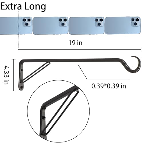 AILIN YELOKIE 2 Pack Extra Long 18 Inch Heavy-Duty Rust-Resistant Solid Steel Plant Hangers and Bird Feeder Hangers for Indoor and Outdoor Decor, Wall Hooks - color: Black, size: 18in-2-Black