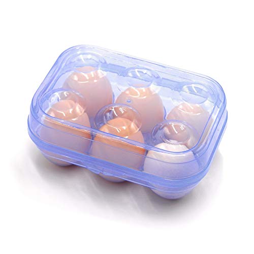 YOHA Clear Egg Storage Box Delicate 6 Girds Egg Dispenser Holder Case Refrigerator Crisper Camping Picnic Travel Portable Egg Carriage,Blue-6 - color: Blue