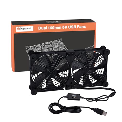 Quiet Dual 140mm Router Fan Cooler with L/M/H 3-Degree Speed Controller, DC 5V USB Powered Cooling Case Fan for Router Modem Receiver DVR PlayStation TV Box