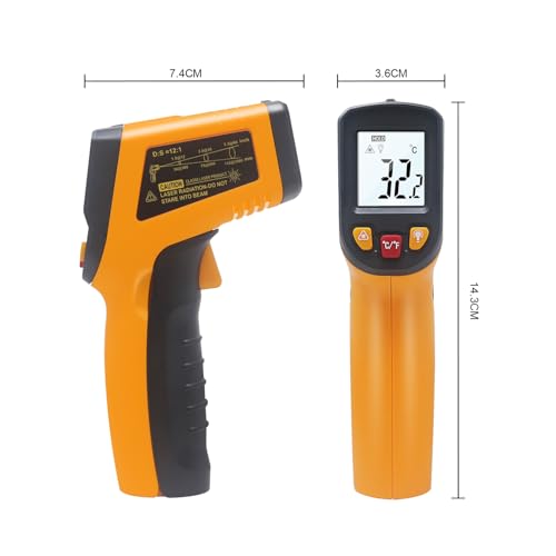 Ketotek Digital Infrared Thermometer Temperature Gun -58°F to 1112 °F(-50°C to 600°C) Handheld Non Contact IR Laser Thermometer KT600Y for Cooking Meat Refrigerator Pool Pizza Oven BBQ Food - color: Orange