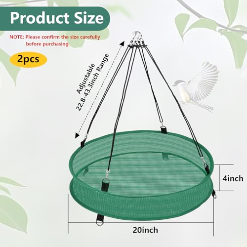 2Pcs Bird Seed Catcher Tray for Hanging Bird Feeder Platform, 4" Deep Birdseed Hoop for Hummingbird Feeders Bee Feeder Outdoor Garden Accessories (Green, 20inch)