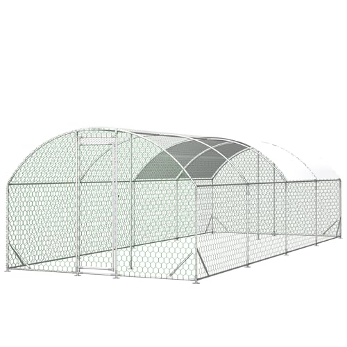 Extra Large Metal Chicken Coop, Walk-in Chicken Run with Cover for Outdoor Yard & Farm, Poultry Cage Pen Hen House for Chickens, Ducks & Rabbits, 26.2 FT x 9.8 FT x 6.6 FT, Silver - size: 26.2 FT x 9.8 FT x 6.6 FT