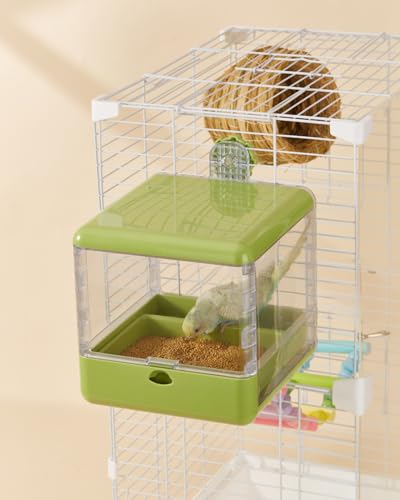 septillar Bird Feeder and Bath for Cage, Hanging Bird Bathtub Bath Shower Box Bowl, Bird Cage Accessories Suitable for Small Medium Birds, Parrots, Lovebirds, Finches, Parakeets, Mannikin (Green) - color: Green