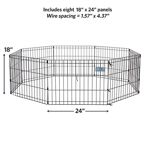 MidWest 18-Inch Exercise Pen, No Door, 16 Sq Ft Play Area | for Indoor and Outdoor Use, No Door Design for Maximum Security, Easy to Set Up, Foldable Playpen - color: Black No Door, size: 18"H