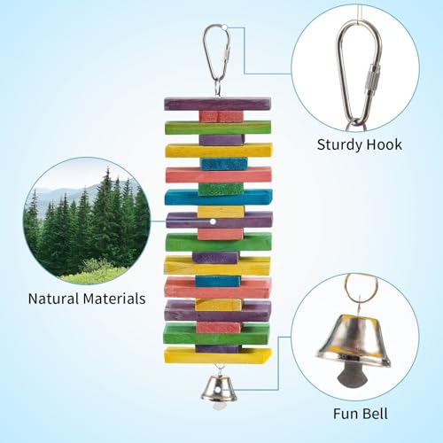 2 PCS 9.84" Multicolored Bird Toys - Stress Relief Chew Parrot Toys, Natural Wooden Blocks, Hanging Bird Cage Accessories, for Parakeets, Cockatiels, Conures, Budgies, Lovebirds - style: Style 1