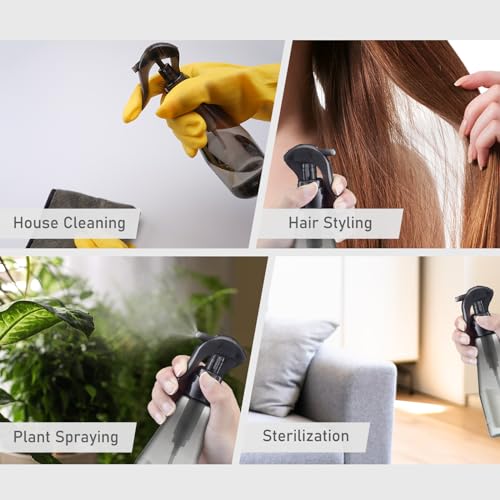 Continuous Spray Bottle for Hair 10oz, Ultra Fine Water Spray Bottles for Cleaning, Plant, Pets (Plastic, 300ml) - color: black