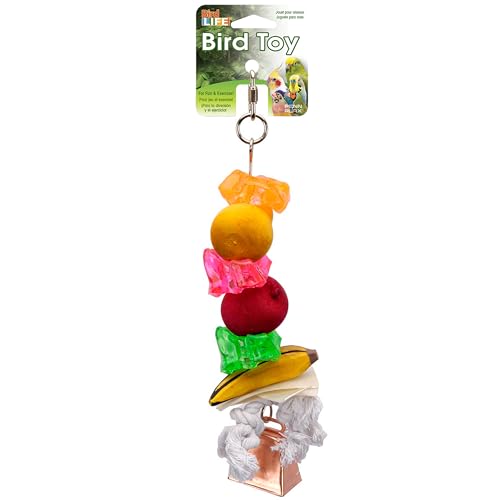 Penn-Plax Bird-Life Fruit Kabob Bird Toy with Bell – Various Textures, Materials, and Colors – Great for African Greys, Medium Birds, and Small Parrots – Large - size: Large