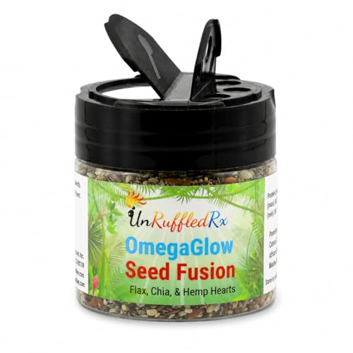 UnRuffledRx™ OmegaGlow for Birds – Raw, Natural Seed Blend for Feather Growth & Molting Support – Skin & Immune Health with Chia, Flax & Hemp Seeds – Helps Reduce Plucking – 2 oz Shaker Jar