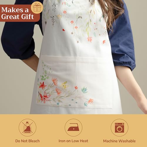 Maison d' Hermine Aprons for women with Pocket 100% Cotton (27.50"x31.50") | Adjustable Neck Strap & long ties Apron Men Chef Wedding Cooking Gardening Server Maid - color: 001 - Colmar
