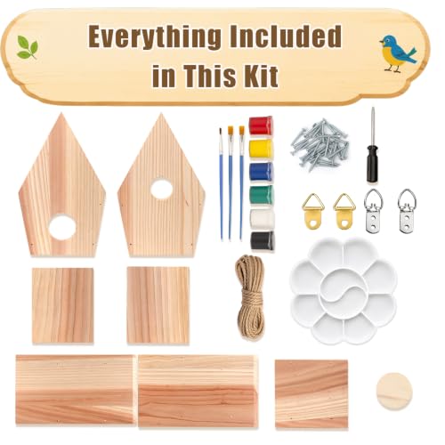 GABREE Wooden Bird House Kit, DIY Birdhouse Kit to Build and Paint, Comprehensive Outdoor Arts and Crafts Set with Tools, Paint & Brushes, Perfect Creative Gift for Nature Lovers & Families