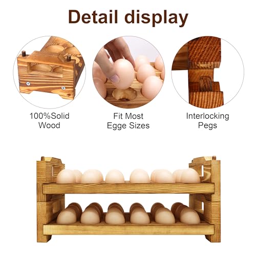 Wooden Egg Holder Countertop Fresh Egg Holders Firewood Egg Collecting Rack for Gathering Fresh eggs, Stackable with 36 eggs, Home Kitchen Organizer, Set of 2 PCS