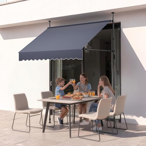 VEVOR Manual Retractable Awning, 78" x 59" Outdoor Patio Awnings Sunshade Shelter with 43"-59" Retractable Side Bar, No Drill Height Adjustable, Crank Handle for Backyard, Balcony, Dark Gray - size: 78x59 in