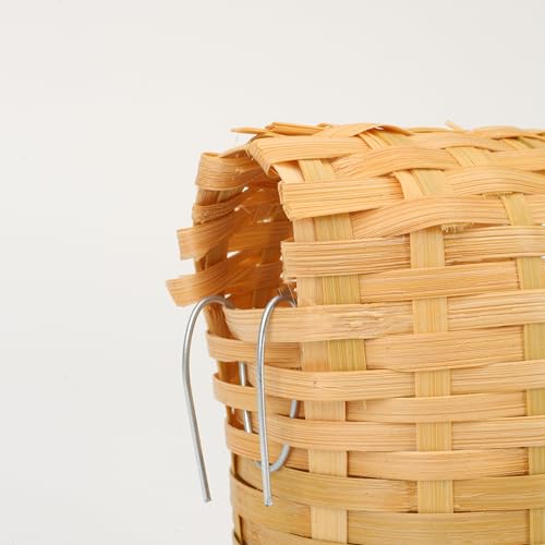 Finch Nests for Cages - Small Bird Nest with Metal Hook, Hand-Woven Box Natural Bamboo Cage Accessories, Hut Toy Hanging Shelter Warm Bird Houses, Handmade Hideout House, Outdoor Balcony Art Crafts