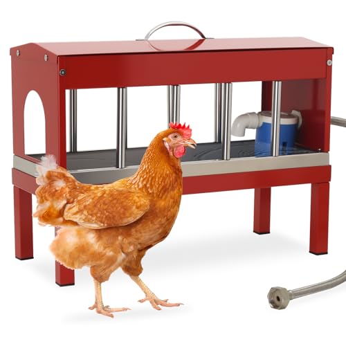 Automatic Chicken Waterer Stainless Steels Large Poultry Waterer Dispenser 11 Windows with Float Valve Kit Hose Accessorie for Duck Goose Pigeon Quail Turkeys