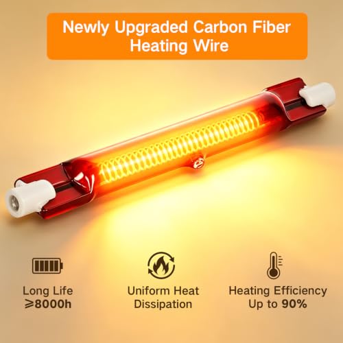 OUTON Heat Lamp for Chicks, Chicken Coop Heating 2-Level Economy Switch | Silver, 118mm Carbon Fibre Tube, 3-Level Heat Control, IPX4 Splash Protection, 8000+ Hours Lifespan, Even Heat Coverage