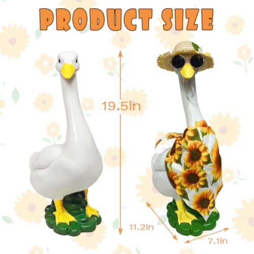 Porch Goose Statues Garden Decor, 20 "Large Resin Sculpture with Outfit | Porch Duck Weatherproof Ornament for Patio, Lawn & Yard, Ideal Housewarming & Birthday Gift for Mom, Women & Men - style: sunflower bandana goose