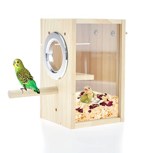 Bird Nest Box Parakeet Breeding Nest Box Bird Nest House Wooden Acrylic Transparent Breeding Box for Finch Lovebirds Cockatiel Budgie Conure Parrot - size: X-Small