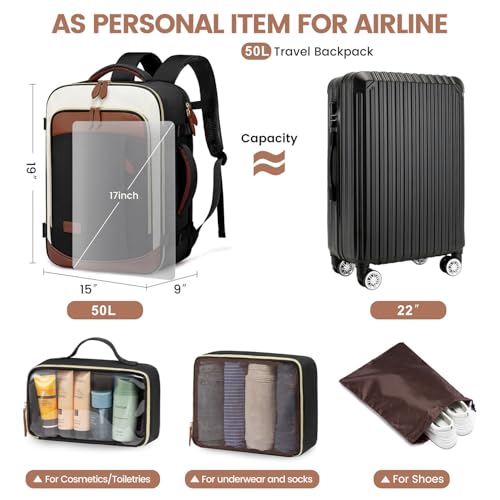 LOVEVOOK 50L Travel Backpack Carry On Airline Approved, Large Backpack with 3 Packing Cubes, TSA Travel Essentials Carry On Bag, Waterproof Weekender Overnight Luggage Daypack, Fits 18 Inch Laptop - color: H-blue-purple-black, size: XLarge - 18.5 Inch - 5