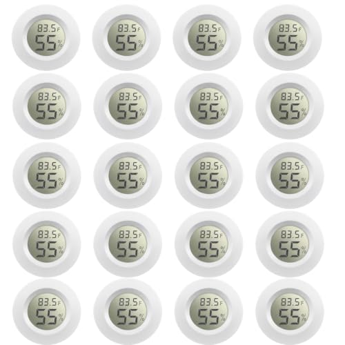 Weewooday 20 Pcs Mini Hygrometer Thermometer Digital LCD Monitor Indoor/Outdoor Room Humidity Meter Temperature Gauge for Greenhouse Garden Reptile Incubator Cellar ℉/℃ (White) - size: White