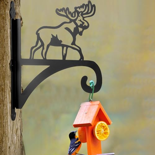 ATKKE Hanging Plant Bracket Hangers Indoor Iron Wall Mount,11” Moose Silhouette Ornamental Iron Hangers Hookers for Flower Pot Lantern Bird Feeder Wind Chimes - size: Moose