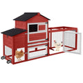 GUTINNEEN Chicken Coop Mobile Hen House On Wheels Easy to Move Wooden Poultry Cage with Nesting Box,Opening Wire Netting Roof,Red - color: Red