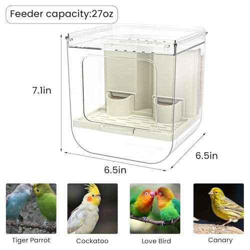 No Mess Automatic Bird Feeder,Multifunctional Parrot Seed Feeders,Transparent Seed Food Container,Bird Cage Accessories for Canaries Budgies Lovebirds Conures Cockatiels