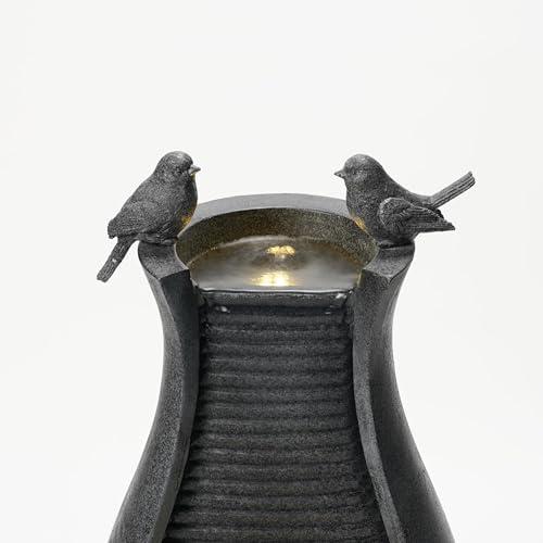 25" Outdoor Water Fountain - Durable Polyresin Bird Bath Style Waterfall with LED Lights & Adjustable Pump, Serene Water Fountain Outdoor for Garden, Patio, Deck, and Backyard Decor (25.59") - size: 25.59"