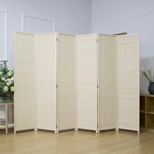 6 Panel Bamboo Room Divider Screen,5.6 FT Tall Bamboo Divider Folding Privacy Screen,Freestanding Panel Divider for Room Seperation,Beige - color: Beige, size: 6 Panel