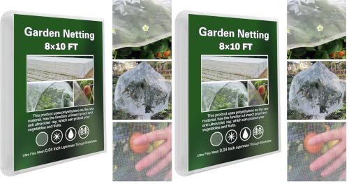 Garden Netting Ultra Fine 8x10Ft, Plant Covers, Barrier Mesh for Plant Vegetables Fruit Flower Tree, Row Cover Raised Bed Protection Net, Bird Screen (Pack of 2) - size: 8'x10' (Pack of 2)