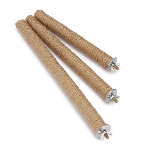 Hypeety Bird Perch Stand Natural Wood Parrot Hemp Rope Perch for Birdcage | Natural wood chewable stand, cage accessories toy, for macaws/cockatoos/african greys/budgies/parakeets, 2pcs, 11.81''/30cm