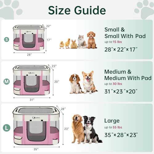Siedihit 35" Dog Playpen,Cat Puppy Pen, Pet Portable Crate Indoor Outdoor | Durable Travel Camping Use,Foldable Dog Kennel Tent Cage for Rabbit Small Animals with Carrying Case(Pink, Large) - color: Pink, size: Large