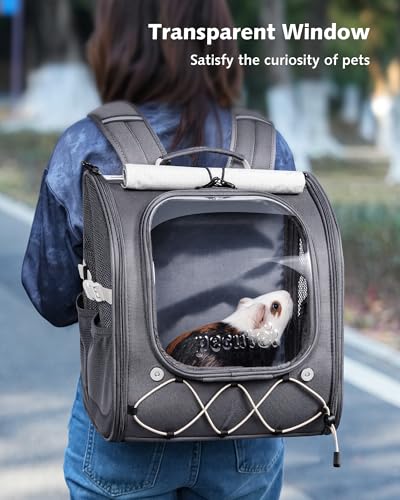 Pecute Kids Cat Backpack with Bubble Window, for Cats up to 8.8 lbs, Gray | Sturdy & Safe, Safety Lock, Breathable Mesh, Stress-Relief Shade, Comfortable & Portable for Travel/Vet Visits/Camp - color: Gray