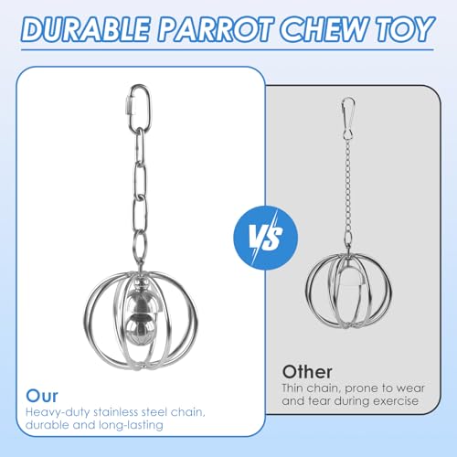 DBNESS Heavy-Duty Stainless Steel Bird Toy for Parrots, Durable Hollow Foraging Ball with Detachable Chain, Chew-Proof Parakeet Training Toys for Macaws, Amazons, Eclectus, African Greys, Cockatoos