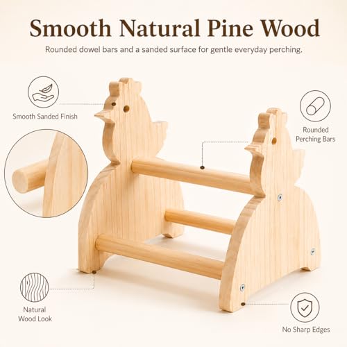 2 Pack Chick Perch Stand, Pine Wooden Roosting Perch for Brooder Coop, Chick-Shaped Chicken Jungle Gym Toy with 3 Perching Bars, Bird Perch for Baby Chicks & Small Birds