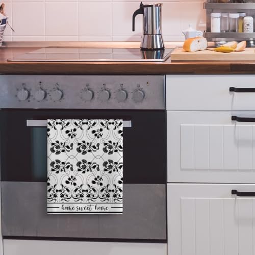 Black Kitchen Towels Decorative Set of 2 Boho Floral Dish Towels | Absorbent Tea Towel for Kitchen Drying Cleaning, Cute Hand Towel for Kitchen Bar Bathroom Decor,Housewarming Gifts for Women - color: Black