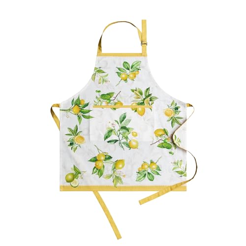 Maison d' Hermine Aprons for women with Pocket 100% Cotton (27.50"x31.50") | Adjustable Neck Strap & long ties Apron Men Chef Wedding Cooking Gardening Server Maid - color: 002 - Limoncello