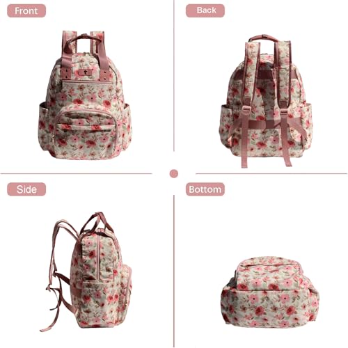 Diaper Bag Backpack Corduroy Multifunction Baby Fashion Travel Pack office Laptop Bag - color: Pink White Flower