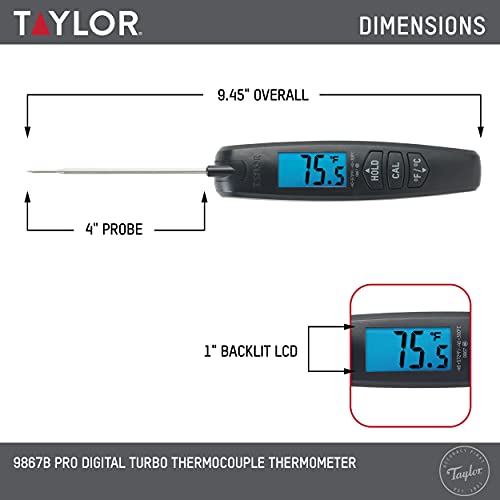 Taylor Digital Turbo Instant Read Thermocouple Meat Food Grill BBQ Cooking Kitchen Thermometer, Folding Probe, Black - color: Black, size: 1 EA