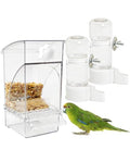 BNOSDM No Mess Bird Feeder Water Dispenser Set Automatic Parrot Feeder Drinker Transparent Food Container 3 Pcs Parakeet Cage Accessories for Cockatiel, Budgies, Conure, Lovebird, Finch (Transparent) - color: Transparent + 2 Pcs Bird Water Dispenser Set