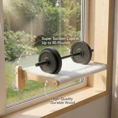 Cat Window Perch with Bird Feeder – Foldable Hammock, Strong Suction Cups for Indoor Cats (Nature-2) - color: Nature-2